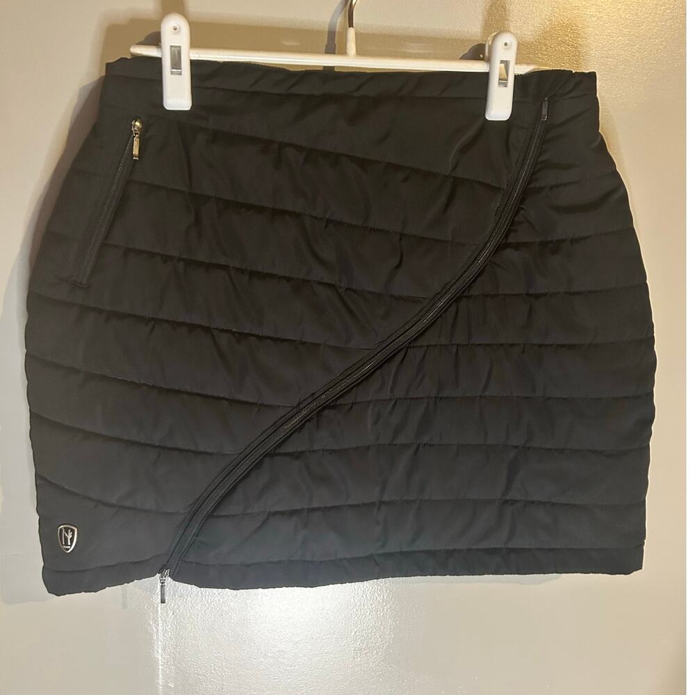 Neve Krista Black Quilted Zip Front Mini Skirt, Size